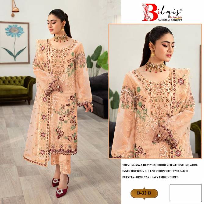 B 32 A To D By Bilqis Organza Pakistani Salwar Suits Wholesale Price In Surat
